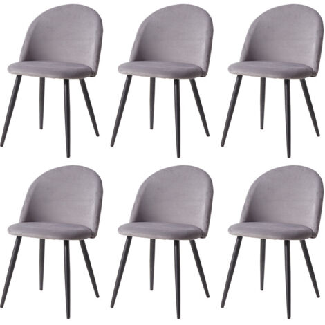 Wokaka Lot de 6 chaise de salle à manger - velours Chaise de salon Coussins Doux en Velours Assise(Gris) (1/5)