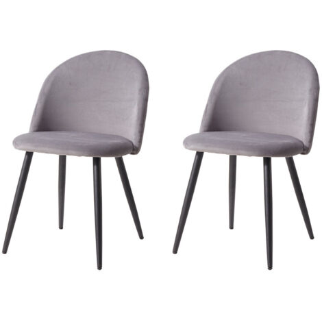 Wokaka Lot de 2 Chaise de salle à manger en velours Chaise de salon Coussins Doux en Velours Assise(gris) (1/4)