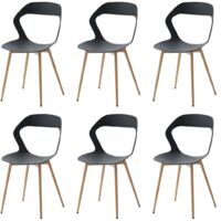 Wokaka – Lot de 6 chaises scandinaves en plastique noir – Dossier ajouré pour intérieur/extérieur – Pieds en métal avec patins antidérapants