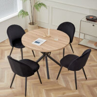 Wokaka – Ensemble table ronde 100cm et 4 chaises en velours noir – Pieds en métal – Conception antidérapante et ergonomique