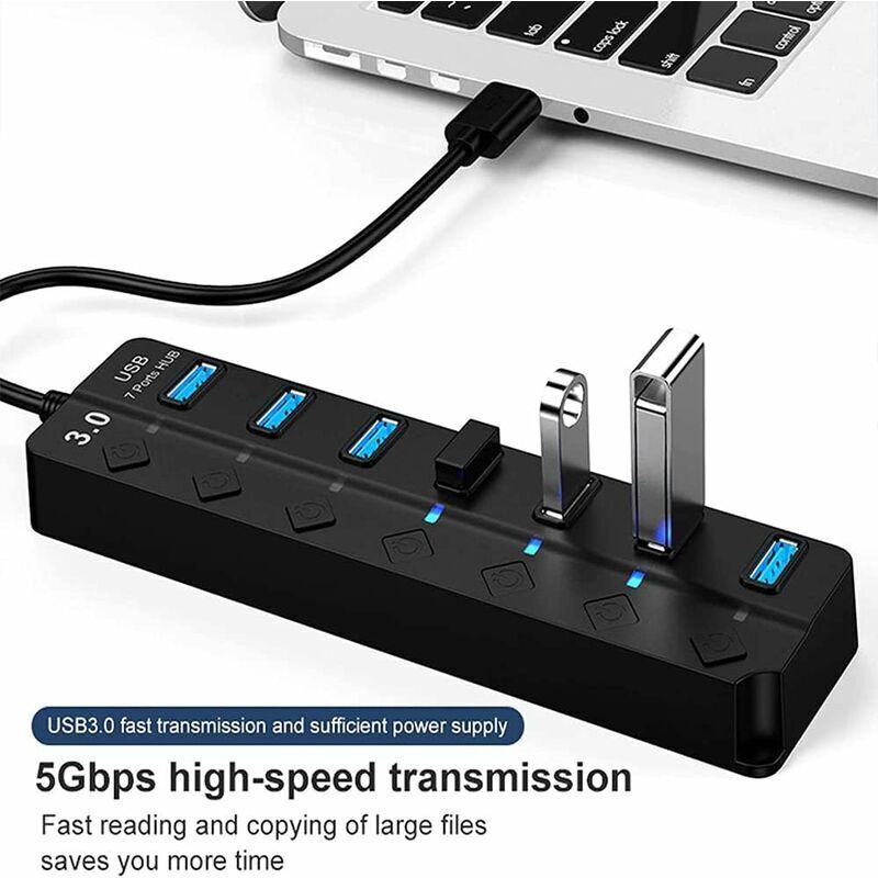 7-Port USB Hub 3.0 it 120c Kabel für Desktop, Aluiniu USB Verteiler