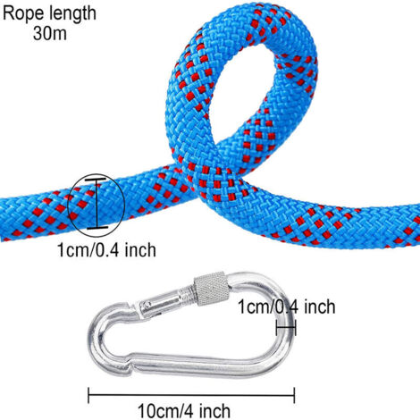 Guide Rope 30m 30m Outdoor Climbing Safety Rope with 2 Carabiners for Abseiling 10mm ...