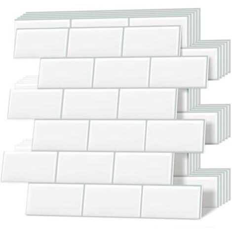 Thicker Peel and Stick Tiles Self Adhesive Wall Tile, Metro Subway Peel and Stick Wall Tile Splashback for Kitchen White, 10-Sheets (1/5)