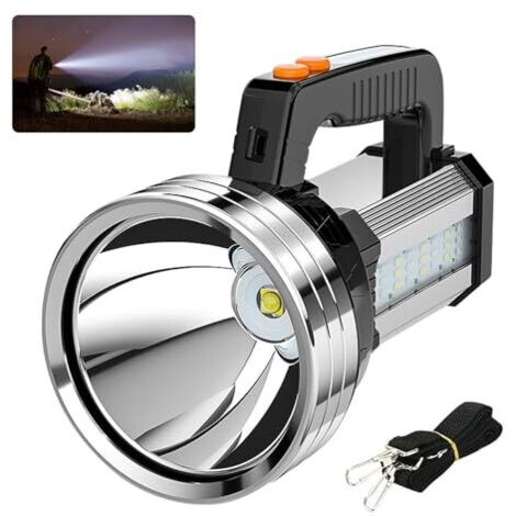 Professional and powerful LED flashlight, 10,000 mAh battery, 2,000 lm, 800 m range, 6 lighting modes, IPX4 waterproof, ultra-portable for camping, cycling and mountaineering. (1/5)