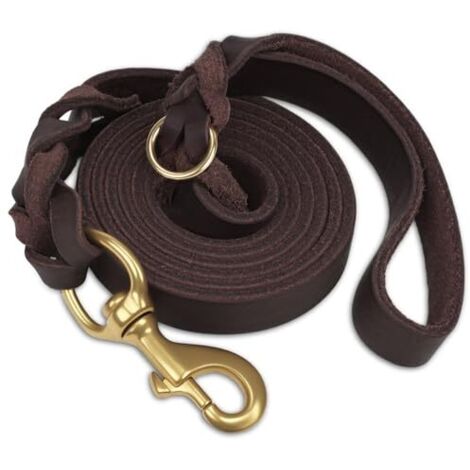 Leather Dog Leash, Heavy Duty Leather Dog Leash with Sturdy Brass Hook, Soft and Durable, Suitable for Small, Medium and Large Dogs (Brown, 180cm×2cm)