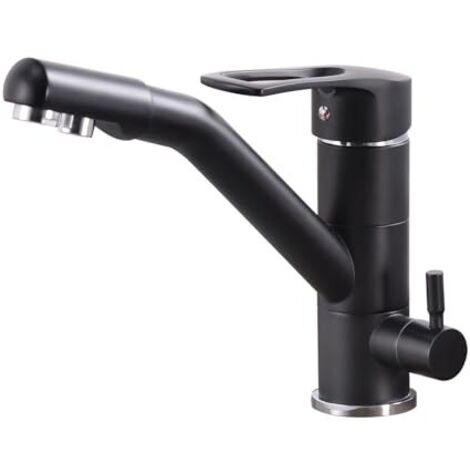 3-way kitchen tap, 360° swivel kitchen tap, sink tap with flexible spout, G3/8 inch (triple connection tap with water filter, black)