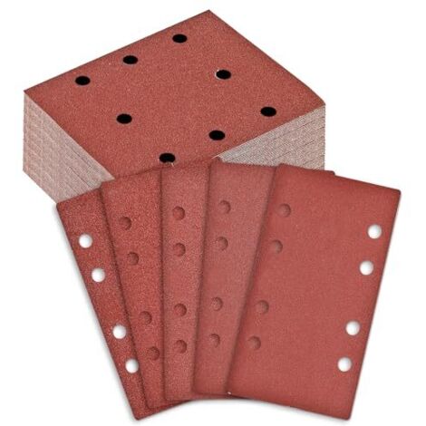 [NEVER USED] Sandpaper set, 100 pieces (80 x 133 mm) with hook and loop fastening  5 grits 40-240  For multi-sanders & orbital sanders  Wood, metal, paint  8-hole dust extraction (1/5)