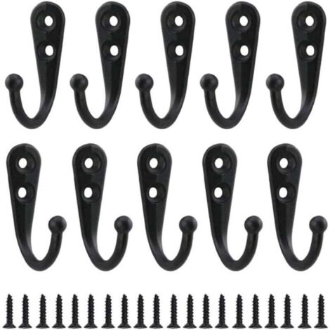 [NEVER USED] 10 pieces black single hooks, wall hooks, black coat hooks, equipped with fixing screws (1/4)