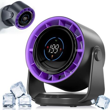 [NEVER USED] USB Table Fan, Quiet Cooling, 4000mAh Battery, LED Screen, 1-199 Speeds, Strong Airflow, Swivel Function, Wall Mounted for Home Office Bedroom Table Desktop (Purple)