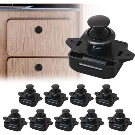 [NEVER USED] 10 Pieces Push Button Catch Door Lock Latch for Motorhome Cabinet Furniture Lock Catch Lock for Van RV Yacht - Black (1/4)