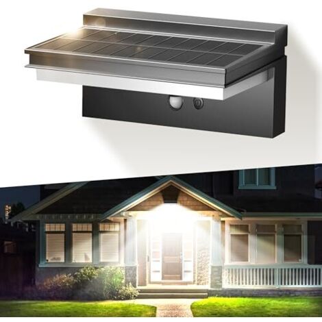 Solar-powered outdoor wall lights with motion sensor, 4 operating modes for garden, garage, porch, patio and yard, white light