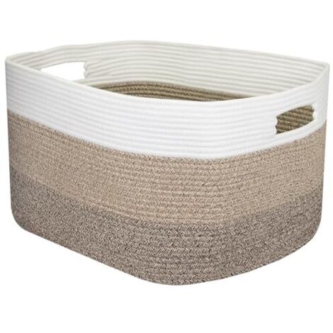 [NEVER USED] XXL cotton laundry basket, square, with handles, 55 x 43 x 30 cm, white and brown