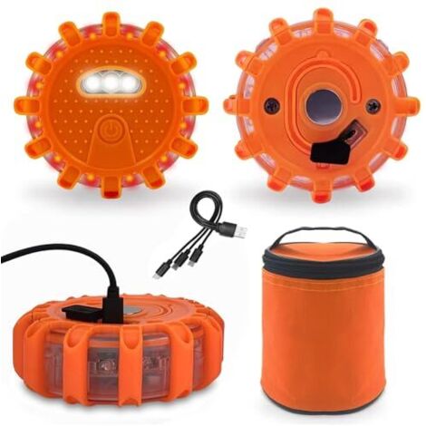 [NEVER USED] Pack of 3 rechargeable warning lights with carrying case and charging cable. 3-in-1 warning light with 9 flashing modes (1/5)