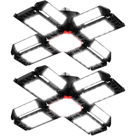 [NEVER USED] LED Workshop Light, Garage Lighting, 2 Pack, Deformable Ceiling Light with 12 Adjustable Panels - E26/E27 Bay Window Light for Basement, Shop, Workshop (1/4)