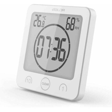 [NEVER USED] Digital Wall Clock for Bathroom with Alarm, Waterproof, Touch Screen, Temperature and Humidity Display with Suction Cup (White) (1/4)