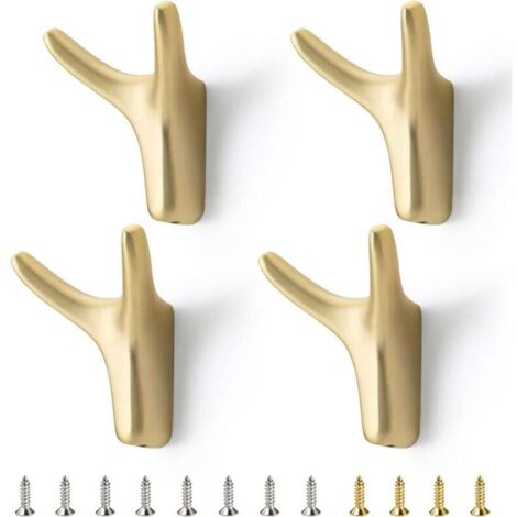 [NEVER USED] Set of 4 Gold Coat Hooks - Double Wall Hooks - Vintage Coat Hooks - Individual Coat Hooks - Ideal for Bathroom Coat Hooks, (1/4)