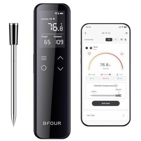 [NEVER USED] WiFi Bluetooth Grill Thermometer, Meat Thermometer with 6 Sensors, 2600mAh Battery, IP67 Waterproof, App Control, Roasting Thermometer for Smokers, Grills, Ovens & Kitchens (1/5)