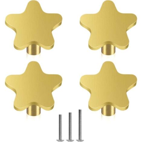 [NEVER USED] Pack of 4 Gold Drawer Knobs Star Shape Furniture Knobs Decoration Furniture Handle for Door Cabinet Dresser Including Screws (1/4)