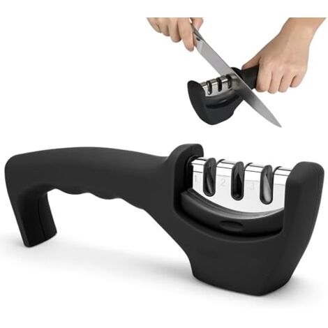 [NEVER USED] Smart Sharp 3-Phase Sharpener - for Kitchen Knives - Professional Results/Ergonomic Design - Ceramic Stone/Tungsten Carbide/Diamond - Black/Chrome Finish (1/4)