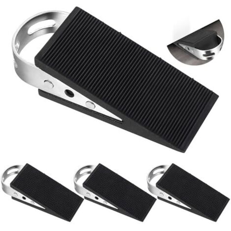 [NEVER USED] 4-piece set of rubber door wedges, non-slip door stoppers with stainless steel handle, wedge-shaped, black, for all doors and floors, home, office, hotel (12 x 5 x 3 cm) (1/5)