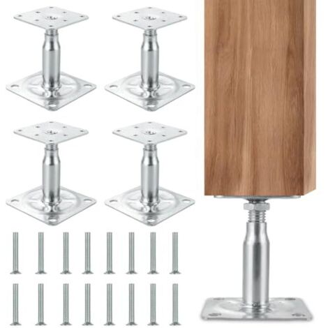 [NEVER USED] Set of 4 height adjustable post supports, galvanized post supports, galvanized, with 16 screws, adjustable post supports for concreting, support feet for sheds (4p 100-150mm)