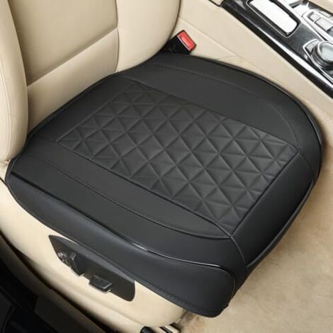 Car seat cover for the front seat – Quilted faux leather cushion, non-slip bottom and storage bag  Universal  Easy installation  1-piece – Black