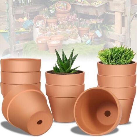[NEVER USED] 10 small terracotta pots, 10 x 8 cm, for crafting, small flower pots, flower pots for painting, with drainage hole, reusable (1/5)
