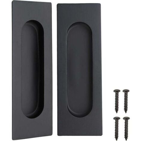 [NEVER USED] Set of 2 matte black stainless steel rectangular recessed handles for sliding door 12 x 4 x 1.2 cm (1/4)
