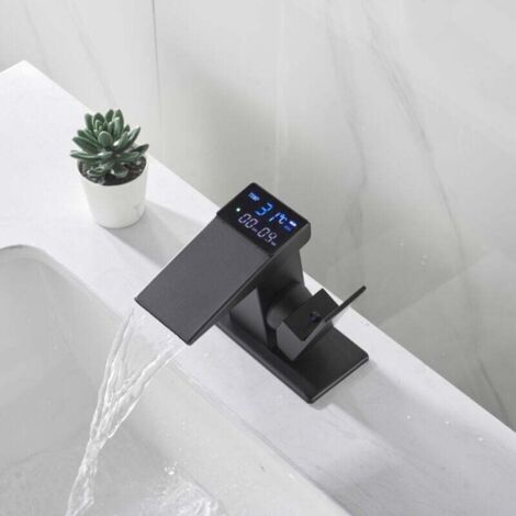 [NEVER USED] Waterfall Faucet Digital Display Hydropower Basin Temperature Display Digital Faucet Black One Piece (1/4)