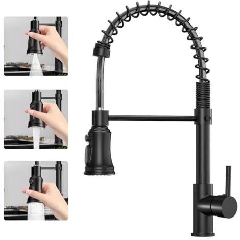Pull Out Kitchen Mixer Tap: 360° Swivel 3 Spray Modes Kitchen Tap, Commercial Mixer Tap Single Handle Kitchen Taps, Cold and Hot Mixer Kitchen Sink Taps with Standard Fittings, Black (1/5)