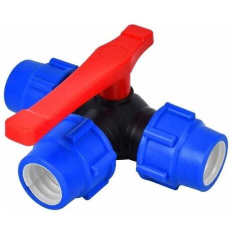 [NEVER USED] Shut-off ball valve, 32 mm three-way ball valve, quick connection, PVC-PE pipe, quick switch T-connector (size: 32 mm) (1/4)