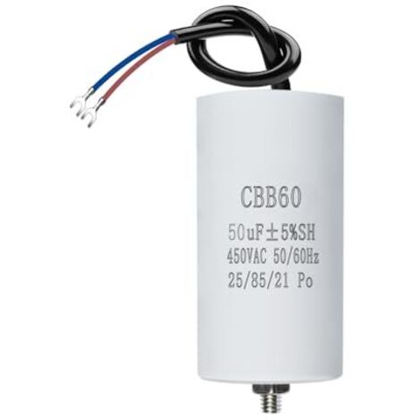 CBB60 450V 50µF 50/60HZ Capacitor,Starting Capacitor,cbb60 capacitor,capacitors,with M8 wires,50x106mm,50UF,For Motor,Pool Pumps,Log Splitters