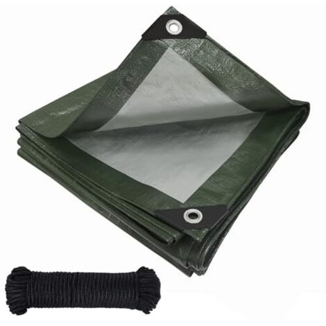 [NEVER USED] Waterproof Tarpaulin with Eyelets, 120gsm PE Fabric, Truck Protection, Weatherproof, Dustproof, UV Resistant and Tear Resistant, for Garden Furniture, Wood, Car, Boat, Trampoline (Green T (1/5)