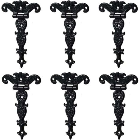[NEVER USED] Antique Zinc Alloy Hinges - Retro Carved Decorative Hinges - T-Hinges for Doors, Cabinets, Jewelry Boxes - Black, 6 Pack (1/4)