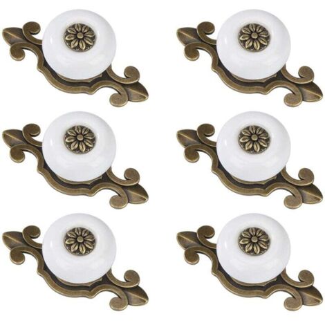 [NEVER USED] pieces round drawer knobs ceramic vintage furniture handle with screws - white (1/4)