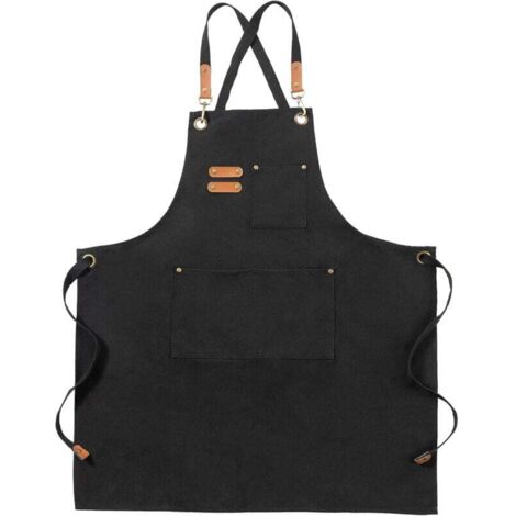 [NEVER USED] Black Canvas Aprons, Work Aprons for Men and Women, Cooking Aprons with Adjustable Strap and 3 Pockets (1/4)