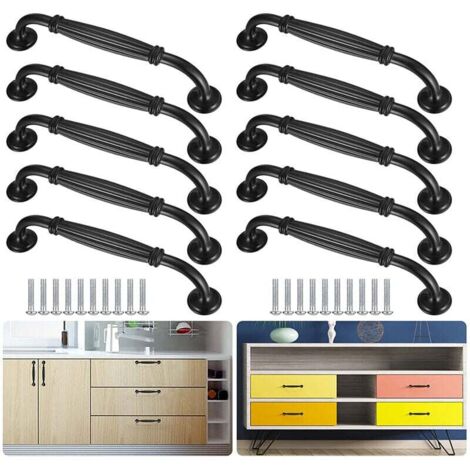 [NEVER USED] 10 Black Cabinet Handles 128mm Furniture Handles Made of Aluminum Alloy for Drawer Garden Door Shed Door with Screws (1/4)