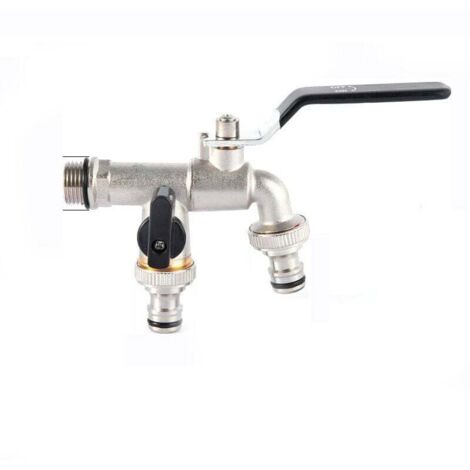 [NEVER USED]  Garden Double Faucet, Brass Water Tap, High Quality 3/4 Inch Caliber Faucet - Black (1/4)