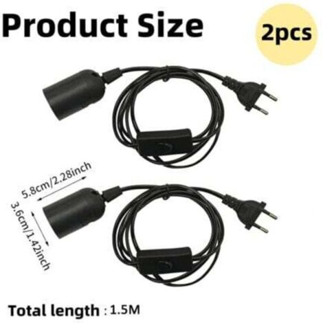 Pack of 2 E27 sockets with 1.5m cable, E27 sockets with switch, ideal ...