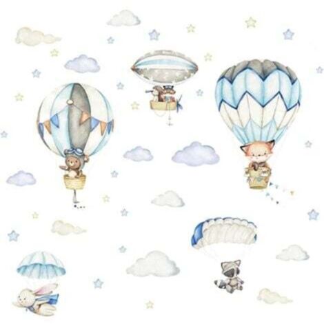 Set Animal Hot Air Balloon Wall Stickers, Animal Wall Decals in Hot Air ...