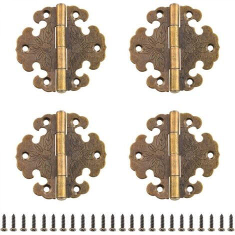 Antique brass furniture hinges, set of 4, for cabinet doors, beaded ...