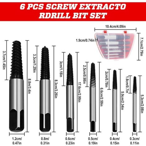 Set of 6 Screw Extractors – Professional Hardened Steel Tool for Pipes ...