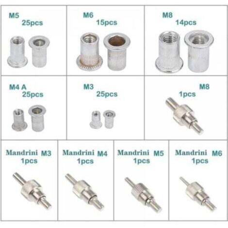 86-piece Rivet Nut Gun with 5 Mandrels (M3, M4, M5, M6, M8) - Rivet Nut ...