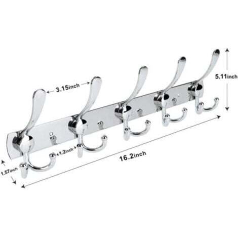 (Silver, 15 Hooks, 1 pc) Stainless Steel Wall-Mounted Coat Rack, Coat ...