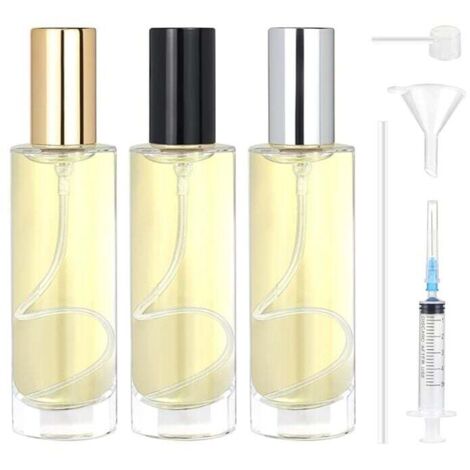 [NEVER USED] Pieces 30ml Glass Perfume Spray Bottle, Refillable Empty Perfume Bottle, Glass Perfume Atomizer, Empty Perfume Bottle for Travel, Holiday, Gifts (Gold, Silver and Black Cap) (1/4)