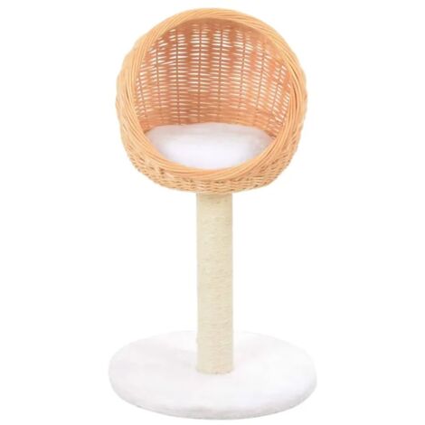 Arbre à chat en bois naturel avec griffoirs en sisal, niches et plateformes peluchées (1/5)