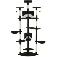 Arbre à chat 203 cm avec niches, plateformes peluchées et griffoirs en sisal – Noir & Blanc