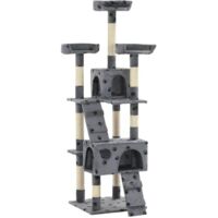 Arbre à chat 170 cm avec niches, plateformes peluchées et griffoirs en sisal – Empreintes décoratives