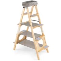 Arbre à chat multi-niveaux en bois de pin – meuble pliable avec échelle 5 niveaux, perchoirs rembourrés et griffoirs en sisal