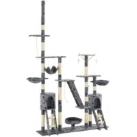 Arbre à chat XXL hauteur plafond 230–250 cm avec niches, griffoirs et plateformes peluchées